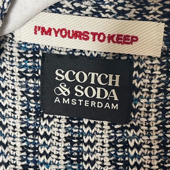 Scotch & Soda Amsterdam NWT Mens Knit Cardigan Size M Blue White Button Front - Picture 8 of 16